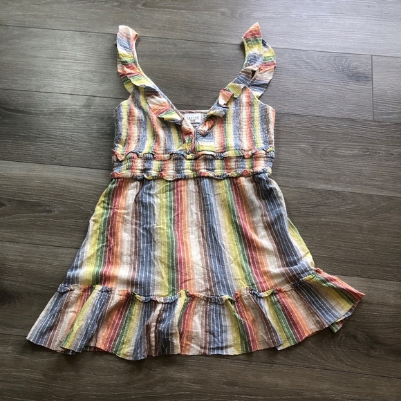 Saylor Alma Stripped Rainbow Smocked Ruffle Boho 100% Cotton Dress Womens XL - Picture 4 of 10